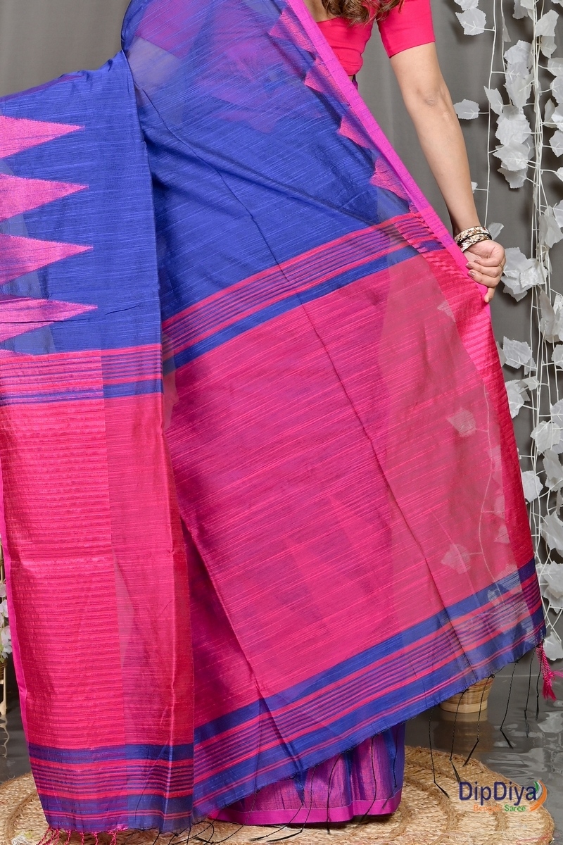 Blue Cotton Blended Pariva Hand Loom Saree (354)